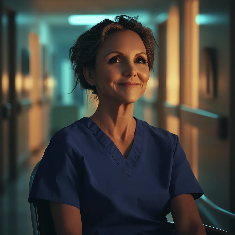 Nővér a kórházi padnál