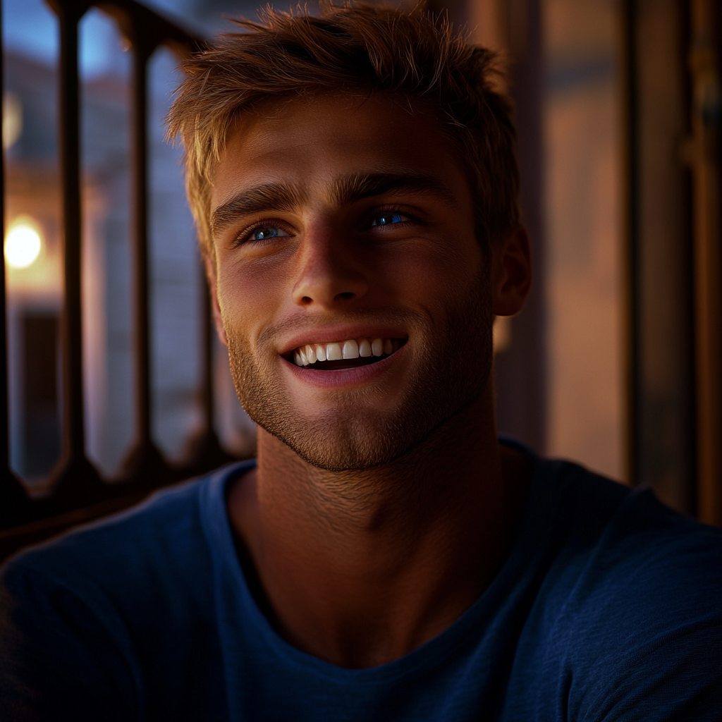 Egy fiatalember elégedetten mosolyog