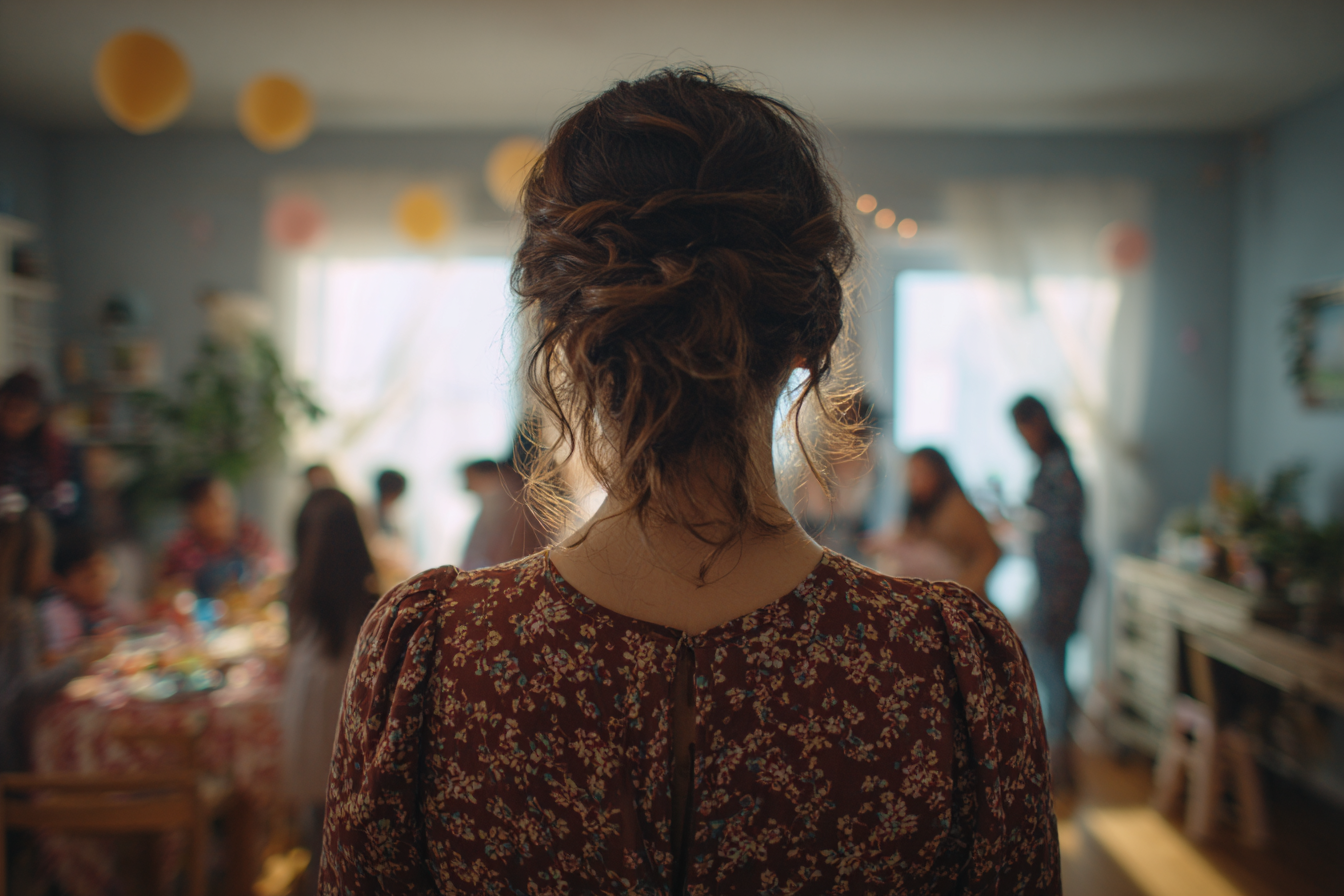 Nő hátulnézetből a születésnapi bulin